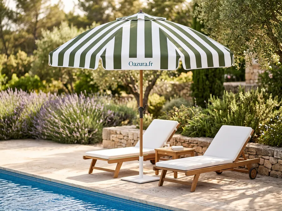 Parasol Oazura vert olive et blanc