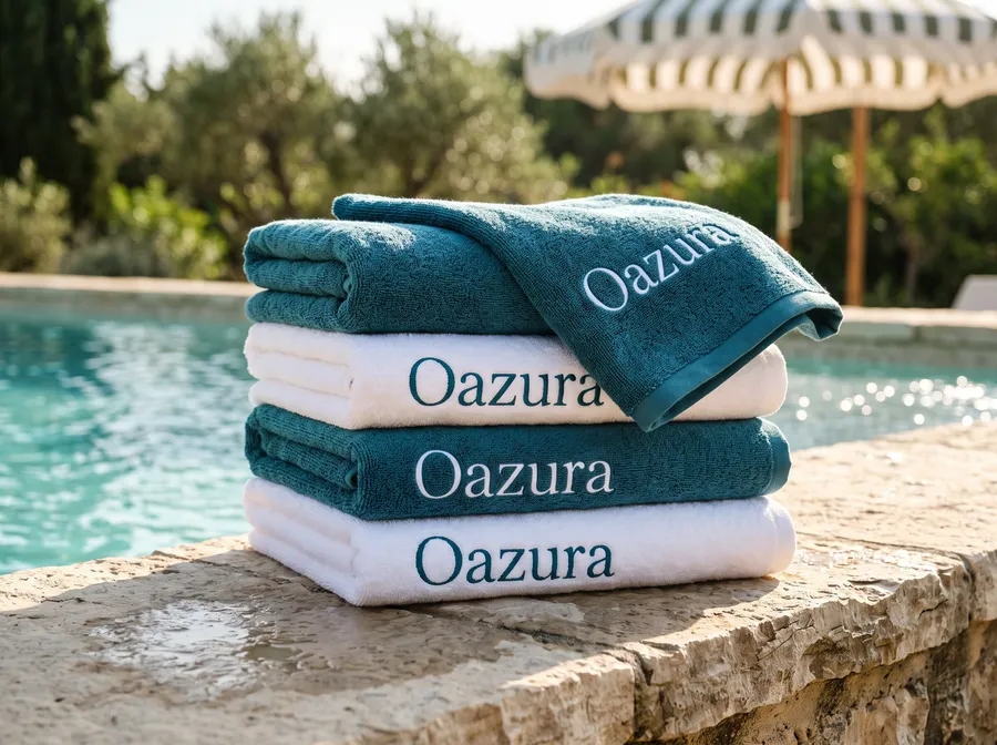 Serviettes brodées Oazura bleu lagon