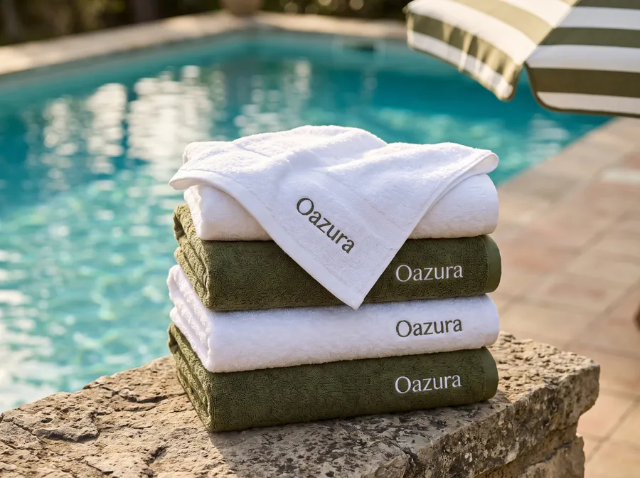 Serviettes brodées Oazura vert olive